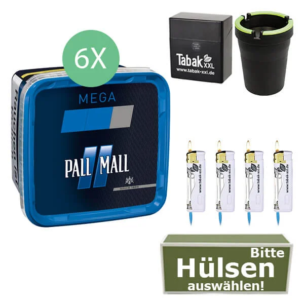 Pall Mall Tabak 6 x Mega Box Blue mit wählbaren Hülsen Pall Mall Tabak 6 x Mega Box Blue mit wählbaren Hülsen