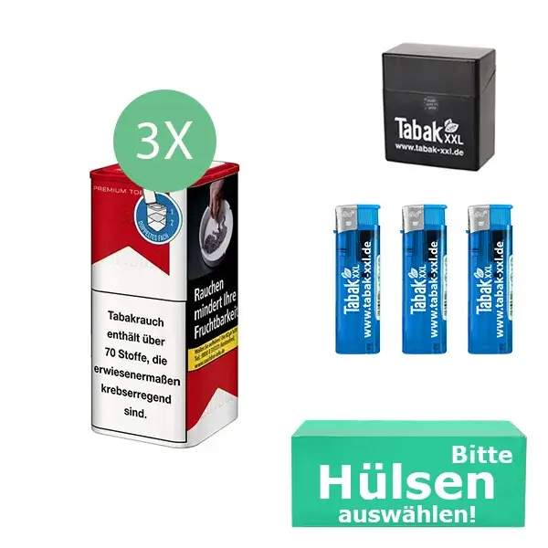 Marlboro Feinschnitttabak Rot XL 3x Dose mit wählbaren Filterhülsen und Etui