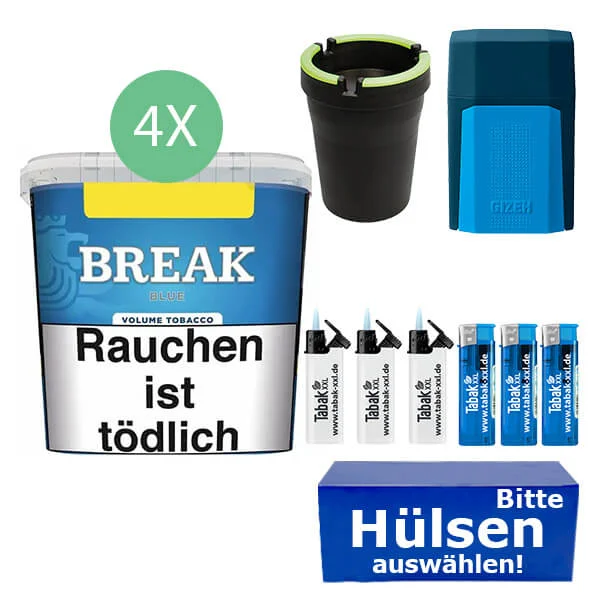 Break Tabak Blue 4 x Giga Box mit wählbaren Hülsen und Etui Break Tabak Blue 4 x Giga Box mit wählbaren Hülsen und Etui