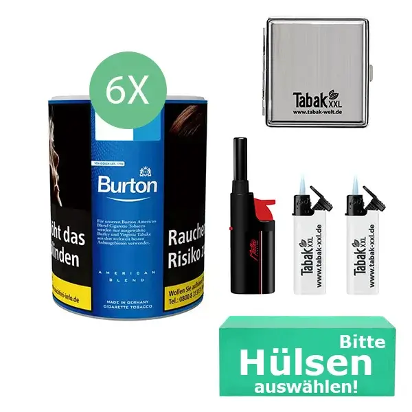 Burton Tabak Blue 6 x Dose mit wählbaren Hülsen und Metalletui Burton Tabak Blue 6 x Dose mit wählbaren Hülsen und Metalletui