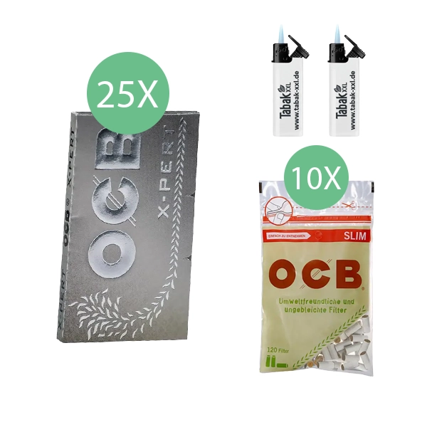 25x-ocb-blaettchen-x-pert-double-100-blatt-+-10x-ocb-organic-slim-filter-+-2x-sturmfeuerzeuge 25x-ocb-blaettchen-x-pert-double-100-blatt-+-10x-ocb-organic-slim-filter-+-2x-sturmfeuerzeuge