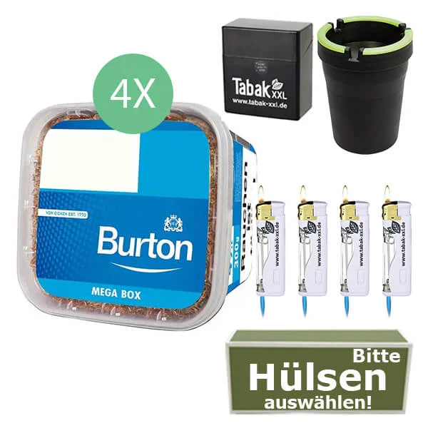 Burton Tabak Blue 4 x Mega Box mit wählbaren Hülsen und Etui Burton Tabak Blue 4 x Mega Box mit wählbaren Hülsen und Etui