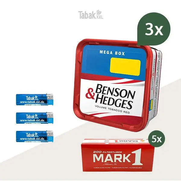 3x Benson und Hedges Volumentabak Red Mega Box mit 1000 King Size Hülsen