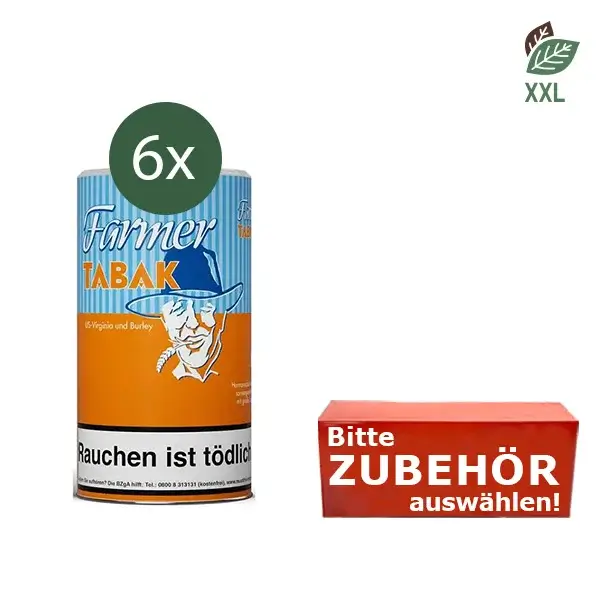 6x Farmer Pfeifentabak Orange Dose mit wählbarem Zubehör 