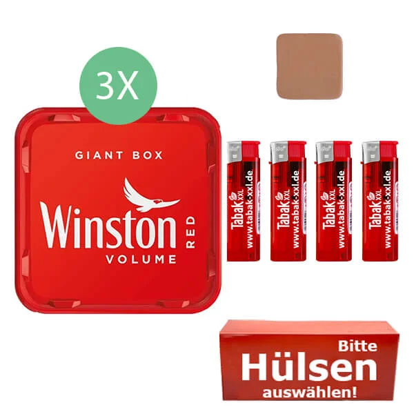 Winston Tabak Red 3 x Giant Box mit wählbaren Hülsen und Aschenbecher