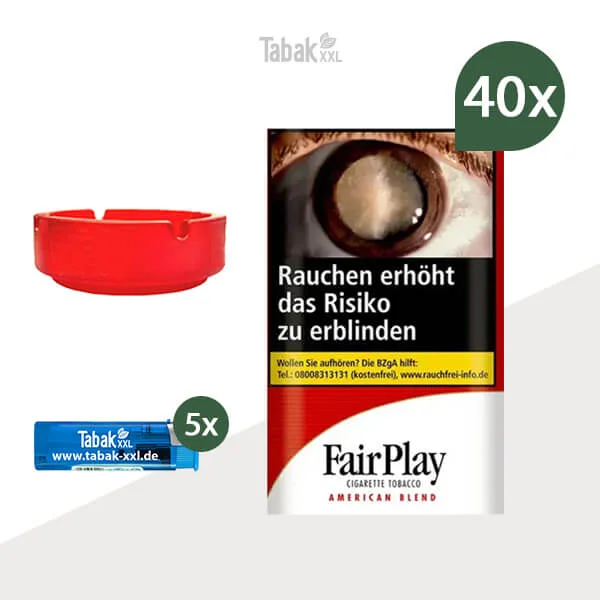 40x FairPlay Drehtabak American Blend Red Pouch mit Glasaschenbecher