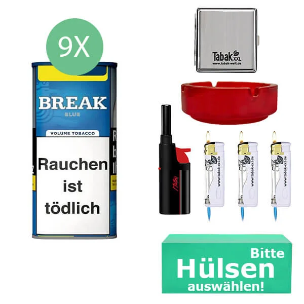 Break Tabak XXL Blue 9 x Dose mit wählbaren Hülsen und Metalletui