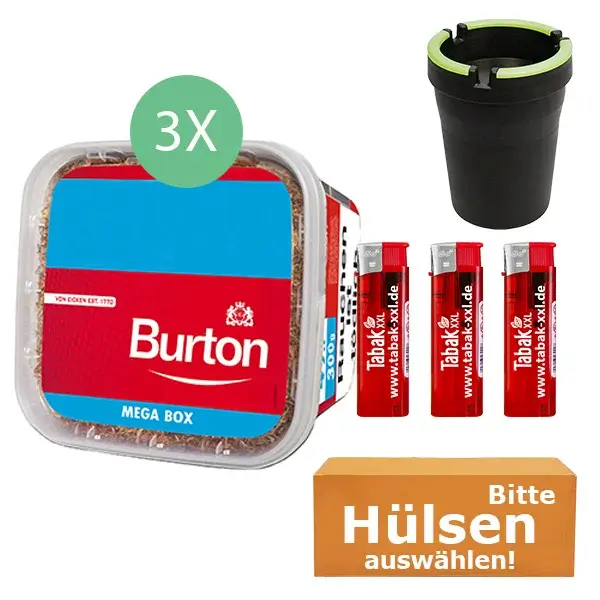 Burton Tabak Red 3 x Mega Box mit wählbaren Hülsen und Aschenbecher Burton Tabak Red 3 x Mega Box mit wählbaren Hülsen und Aschenbecher