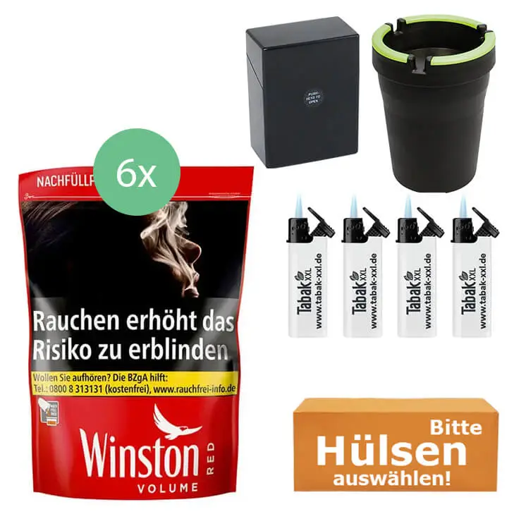 Winston Tabak Red XXXL 6 x Beutel mit wählbaren Hülsen und Etui