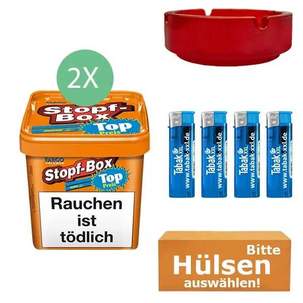 Fargo Tabak 2 x Stopf-Box XXL Orange mit wählbaren Filterhülsen