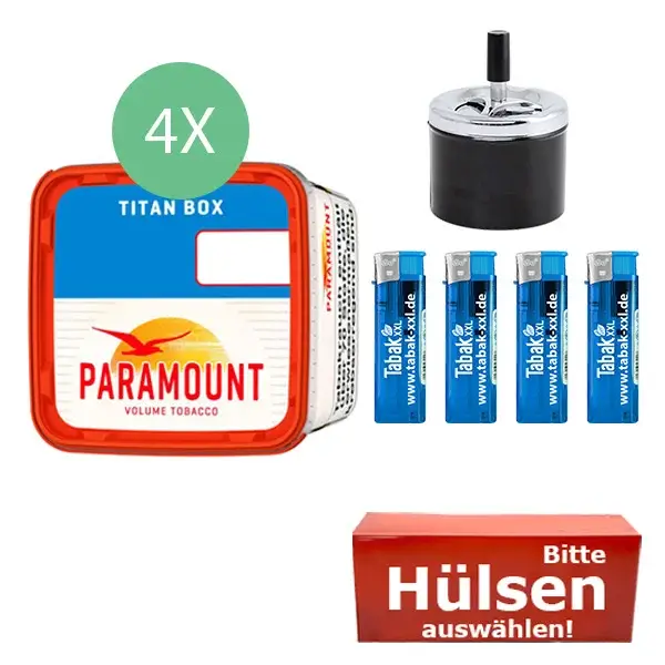 Paramount Volumentabak Red 4 x Titan Box mit wählbarem Zubehör und Aschenbecher