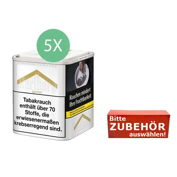 Marlboro Tabak Gold 5 x Dose mit wählbarem Zubehör 