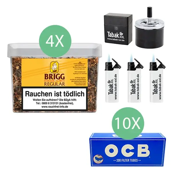 Brigg Tabak Regular 4 x Eimer mit 1000 OCB Filterhülsen Brigg Tabak Regular 4 x Eimer mit 1000 OCB Filterhülsen