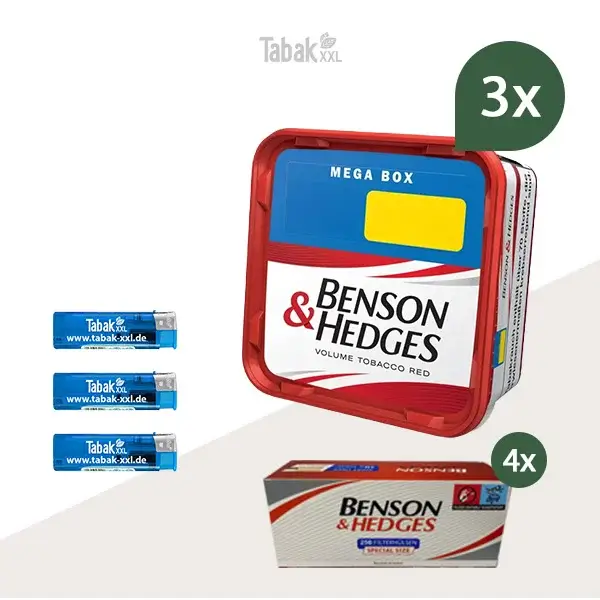 3x Benson und Hedges Volumentabak Red Mega Box mit 1000 Special Size Hülsen