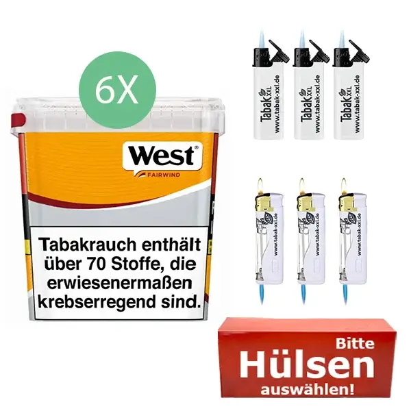 West Tabak Yellow 6 x Giga Box mit wählbaren Hülsen West Tabak Yellow 6 x Giga Box mit wählbaren Hülsen