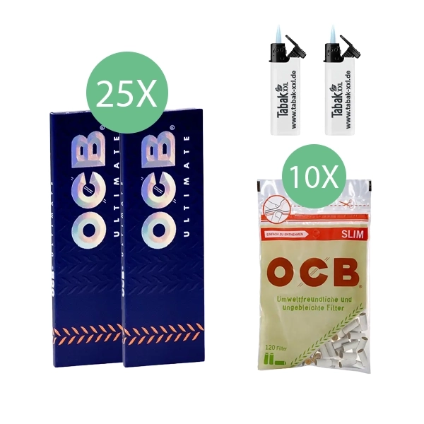 25x-ocb-blaettchen-ultimate-50-blatt-+-10x-ocb-slim-filter-+-2x-sturmfeuerzeuge 25x-ocb-blaettchen-ultimate-50-blatt-+-10x-ocb-slim-filter-+-2x-sturmfeuerzeuge