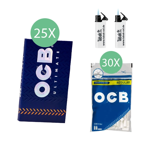 25x-ocb-blaettchen-ultimate-double-100-blatt-+-30x-ocb-regular-filter-+-2x-sturmfeuerzeuge