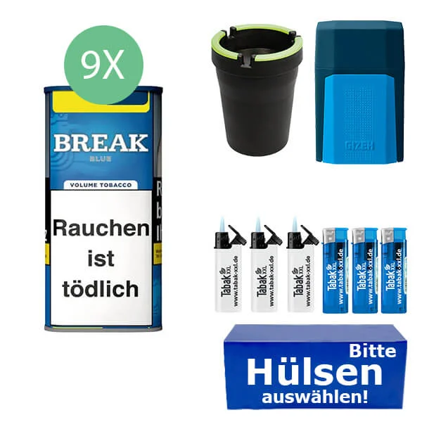 Break Tabak XXL Blue 9 x Dose mit wählbaren Hülsen und Etui Break Tabak XXL Blue 9 x Dose mit wählbaren Hülsen und Etui