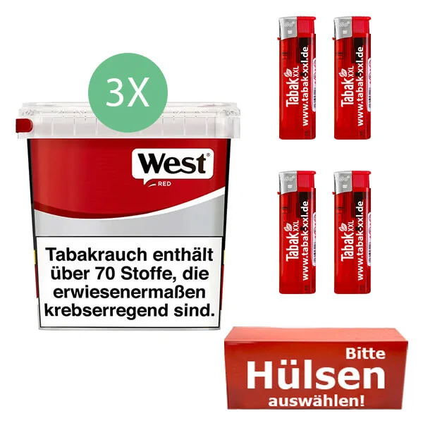 West Tabak Red 3 x Giga Box mit wählbaren Hülsen