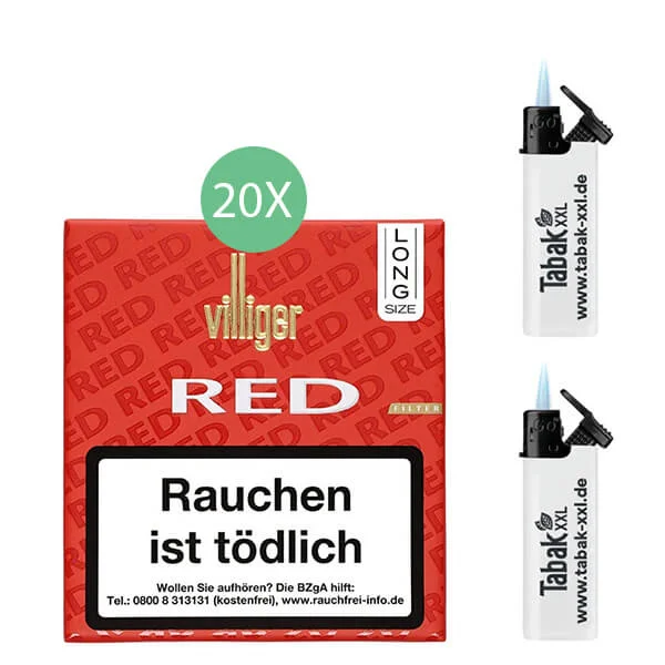 Villiger Zigarillos 20 x Long Red Filter mit Sturmfeuerzeugen Villiger Zigarillos 20 x Long Red Filter mit Sturmfeuerzeugen