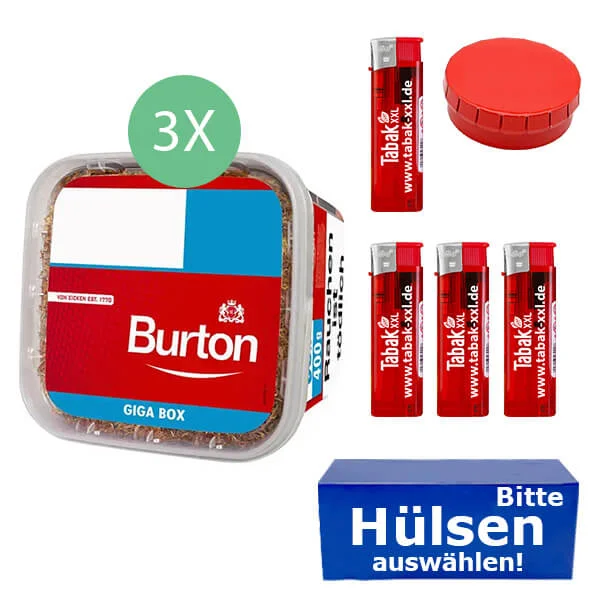 Burton Tabak Red 3 x Giga Box 400g mit wählbaren Hülsen Burton Tabak Red 3 x Giga Box 400g mit wählbaren Hülsen