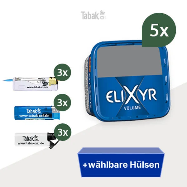 5x-elixyr-volumentabak-blue-mit-wahlbarem-huelsen-feuerzeugen 5x-elixyr-volumentabak-blue-mit-wahlbarem-huelsen-feuerzeugen