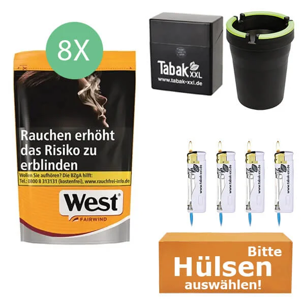 8xwest_yellow_hulsen_etui 8 x West Yellow mit Auto Aschenbecher