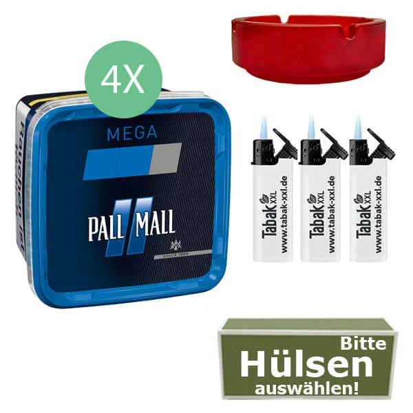 Pall Mall Tabak 4 x Mega Box Blue mit wählbaren Filterhülsen Pall Mall Tabak 4 x Mega Box Blue mit wählbaren Filterhülsen