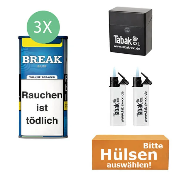 Break Tabak XXL Blue 3 x Dose mit wählbaren Hülsen und Etui Break Tabak XXL Blue 3 x Dose mit wählbaren Hülsen und Etui