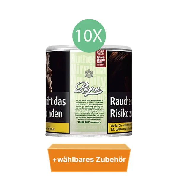 Pepe Tabak Bright Green 10 x Dose mit wählbarem Zubehör