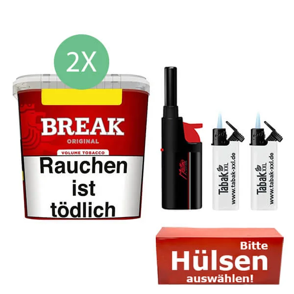 Break Tabak Red 2 x Giga Box mit wählbaren Hülsen und Stabfeuerzeug Break Tabak Red 2 x Giga Box mit wählbaren Hülsen und Stabfeuerzeug