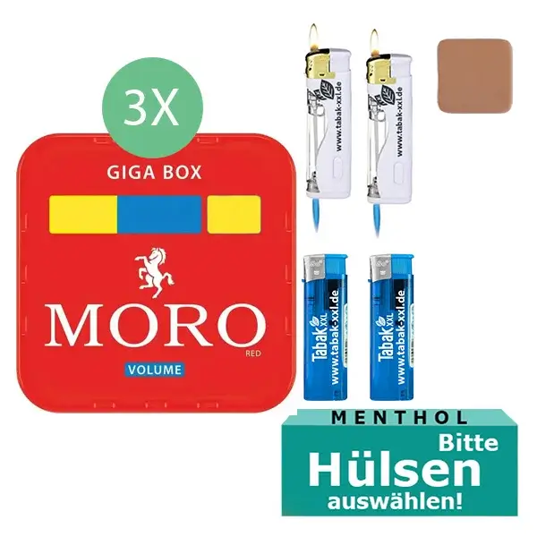 Moro Tabak Rot 3 x Giga Box mit wählbaren Menthol Hülsen Moro Tabak Rot 3 x Giga Box mit wählbaren Menthol Hülsen