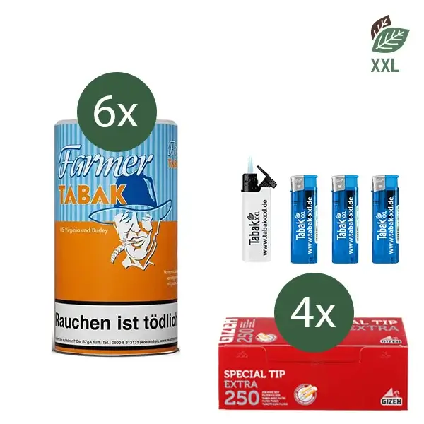 6x Farmer Pfeifentabak Orange Dose mit 1000 Extra Size Hülsen