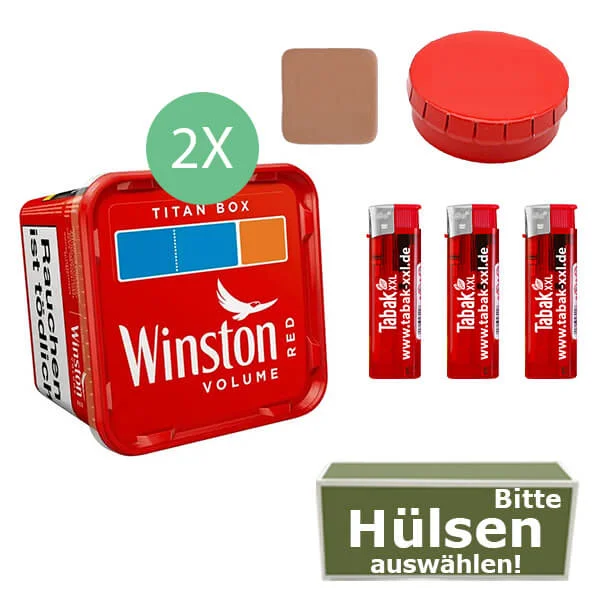 Winston Tabak Red 2 x Titan Box mit Wählbaren Hülsen und Aschenbecher