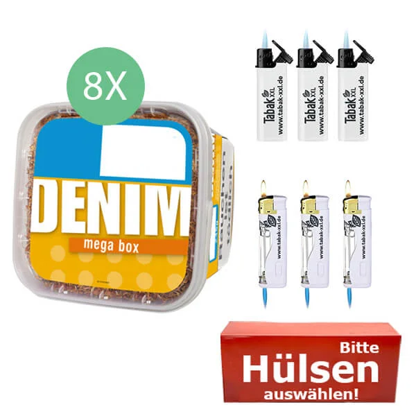 Denim Tabak 8 x Mega Box mit Wählbaren Filterhülsen Denim Tabak 8 x Mega Box mit Wählbaren Filterhülsen