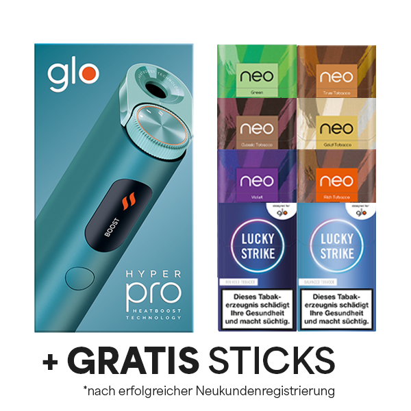 Die Glo Hyper Pro Jade Teal mit Gratis Sticks nach erfolgreicher Neukundenregistrierung