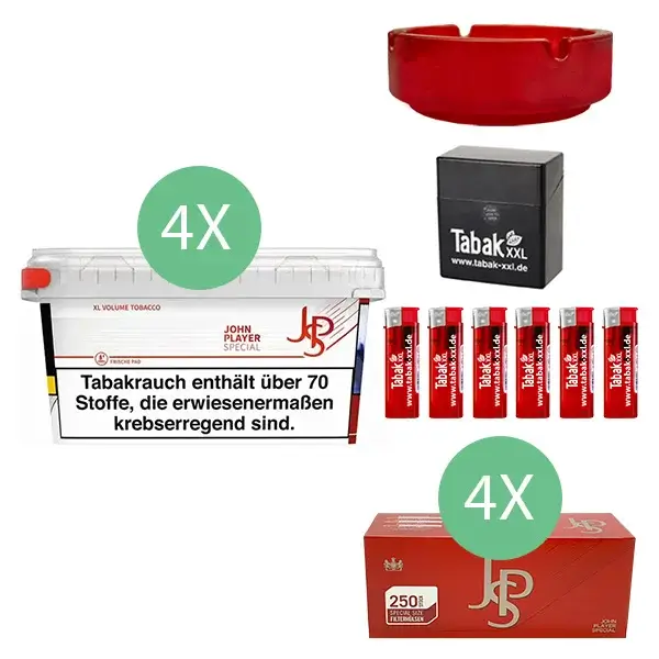 JPS John Player Tabak 4 x Mega Box mit 1000 Special Size Hülsen 