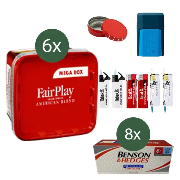 FairPlay Tabak 6 x Mega Box mit 2000 Special Size Filterhülsen und Etui