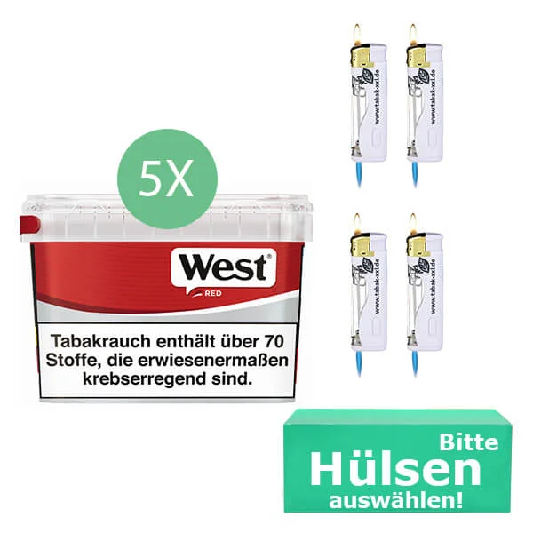 5 x West Mega Box mit Hülsen und Led Feuerzeugen