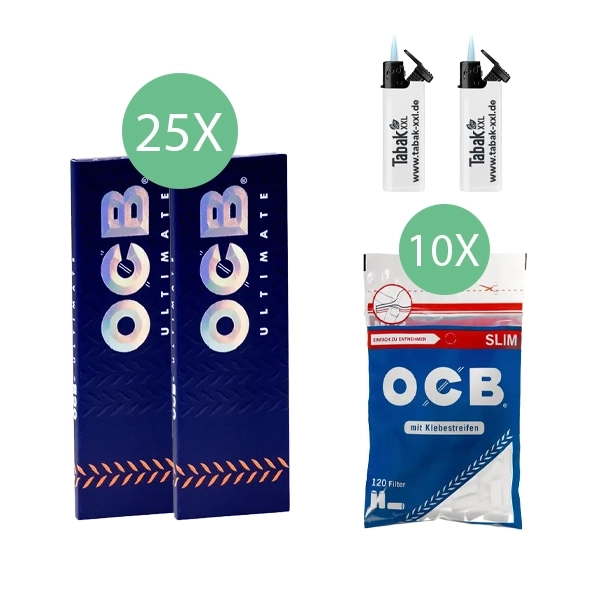 25x-ocb-blaettchen-ultimate-50-blatt-+-10x-ocb-slim-filter-+-2x-sturmfeuerzeuge 25x-ocb-blaettchen-ultimate-50-blatt-+-10x-ocb-slim-filter-+-2x-sturmfeuerzeuge