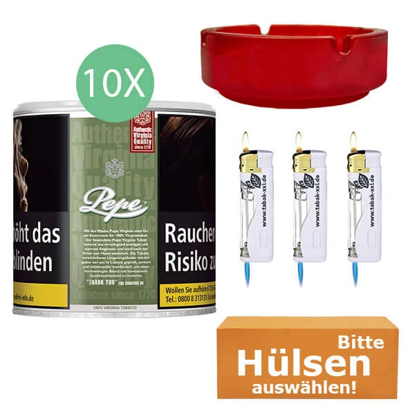 10 x Pepe Rich Green mit Hülsen und Glasaschenbecher