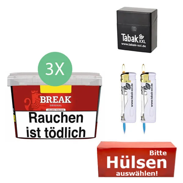 Break Tabak Red 3 x Mega Box mit wählbaren Filterhülsen und Etui Break Tabak Red 3 x Mega Box mit wählbaren Filterhülsen und Etui