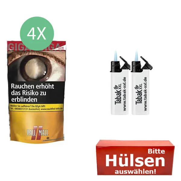 4x_pall_mall_giga_beutel_hulsen 4 x Pall Mall Giga Beutel mit Sturmfeuerzeugen