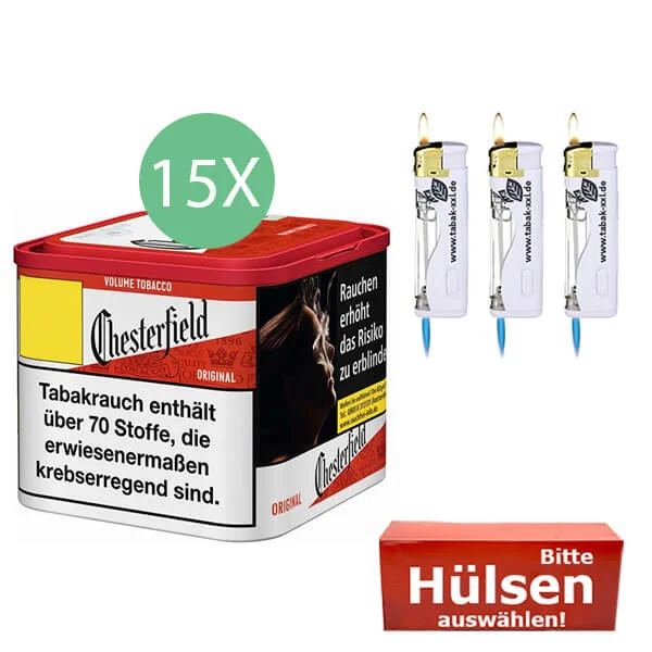 15 x Chesterfield Dose Wahlbaren Hülsen mit Led Feuerzeugen