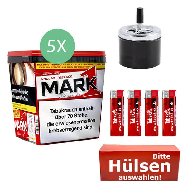 Mark 1 Tabak Red XXXL 5 x 400g Eimer mit Filterhülsen und Aschenbecher Mark 1 Tabak Red XXXL 5 x 400g Eimer mit Filterhülsen und Aschenbecher