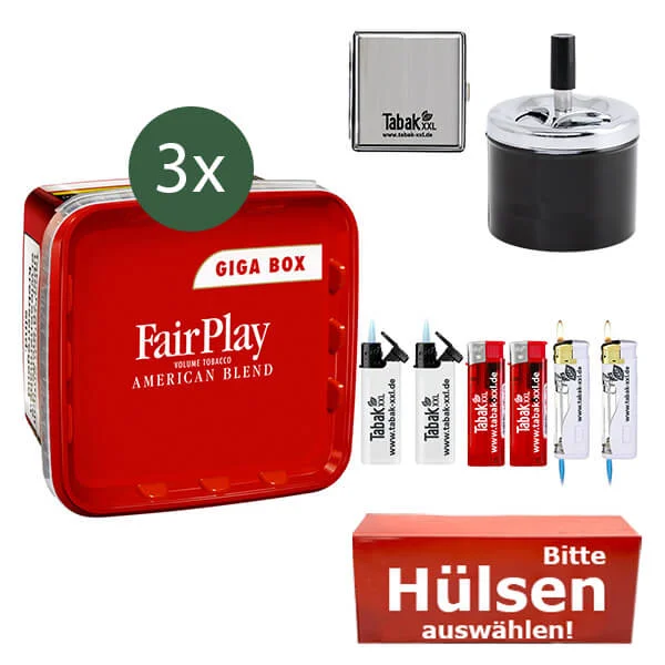 FairPlay Volumentabak 3 x Giga Box mit wählbarem Zubehör und Etui 