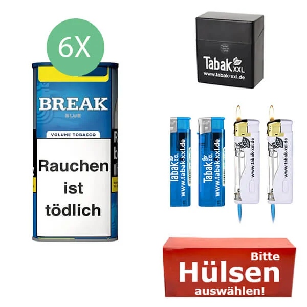 Break Tabak XXL Blue 6 x Dose mit wählbaren Filterhülsen und Etui Break Tabak XXL Blue 6 x Dose mit wählbaren Filterhülsen und Etui