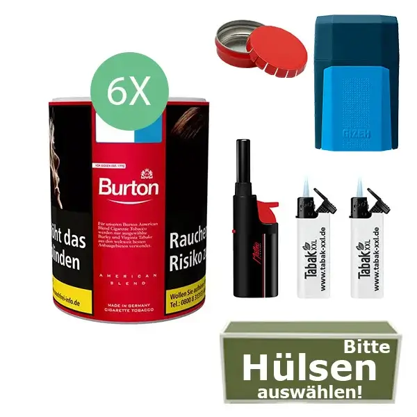 Burton Tabak Red 6 x Dose mit wählbaren Hülsen und Etui Burton Tabak Red 6 x Dose mit wählbaren Hülsen und Etui