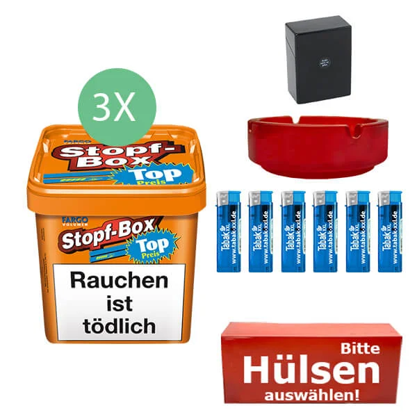 Fargo Tabak 3 x Stopf-Box XXL Orange mit wählbaren Hülsen