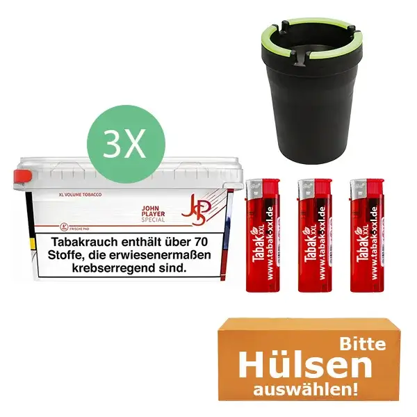 JPS John Player Tabak 3 x Mega Box mit wählbaren Hülsen und Aschenbecher